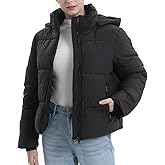 PUFFIT Women's Cropped Puffer Jackets,Warm Winter Jacket with Removable Hood,Zipped Pockets,Short Ladies Quilted Coat