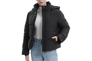 PUFFIT Women's Cropped Puffer Jackets,Warm Winter Jacket with Removable Hood,Zipped Pockets,Short Ladies Quilted Coat