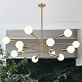MQMQA Sputnik Chandeliers Dining Room Light Fixture (12-Light, 33-Inch), Modern Brushed Brass Chandelier, Height Adjustable M