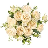 Mkono Peonies Artificial Flowers Silk Champagne Fake Flowers Bouquet 2 Pack | Look Real Petals, Bendable Stems, No Wilting, Zero Upkeep, for Dining Table Centerpieces, Kitchen, Party, Indoor Home Decor