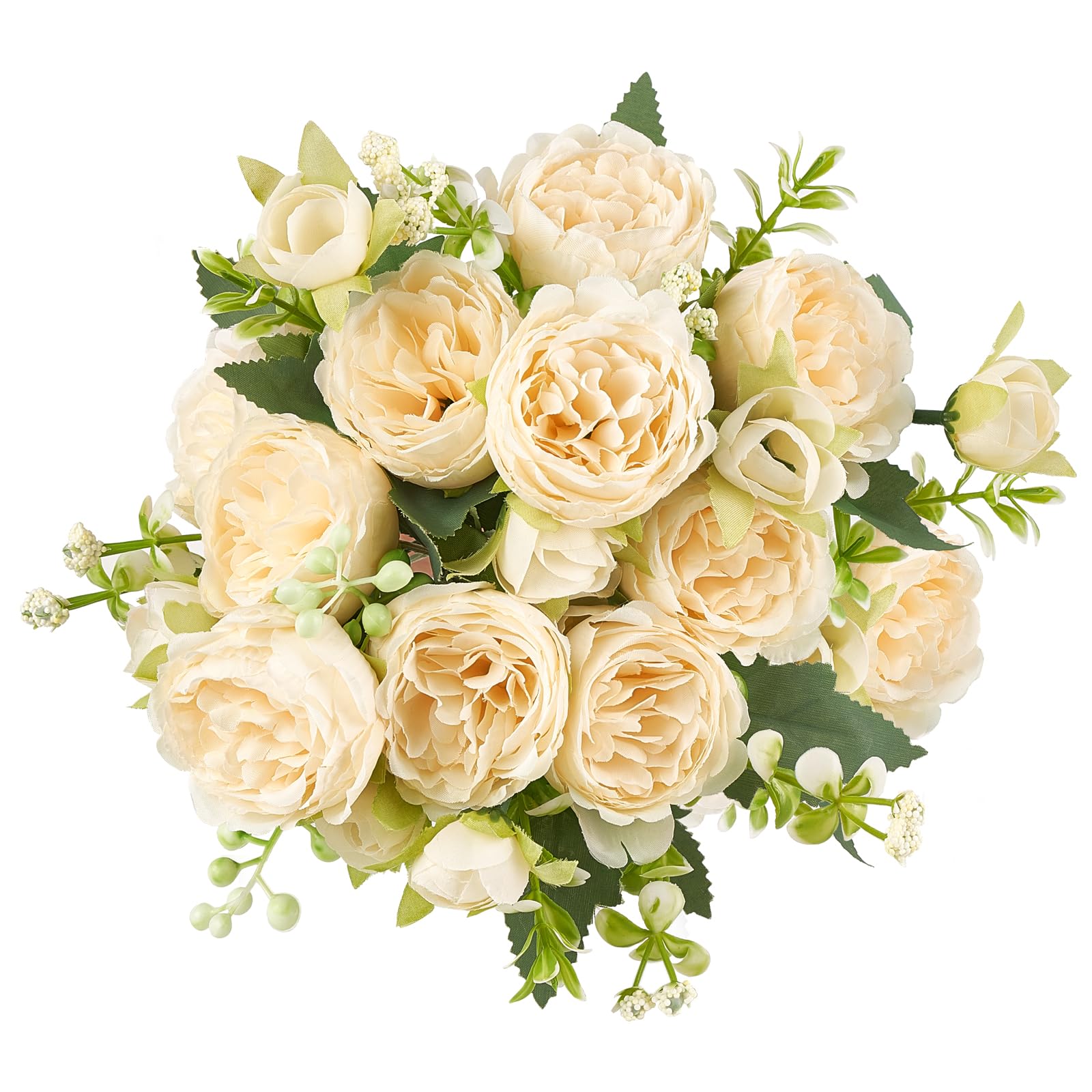 Photo 1 of Mkono Peonies Artificial Flowers, Small Silk Flowers for Home Decor Indoor Fake Bouquet Faux Floral Arrangements Dining Table Centerpieces for Kitchen Bridal Wedding Party Decor Champagne