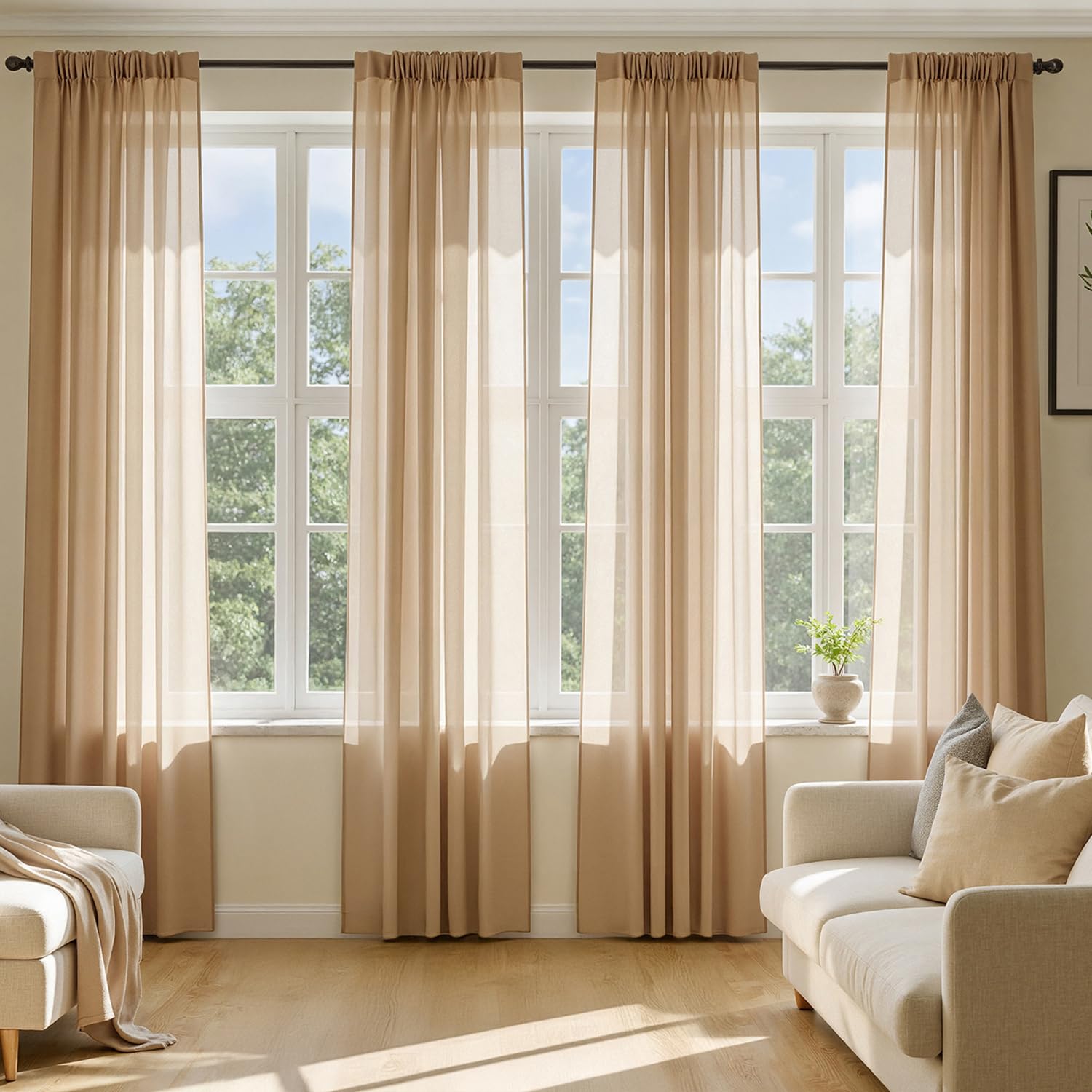 Photo 1 of MIULEE Brown Sheer Curtains 84 Inches Long, 4 Panels Set, Rod Pocket Voile Drapes Light Filtering and Semi Transparent, Elegant Window Treatments for Bedroom Living Room,42 x 84 Inches