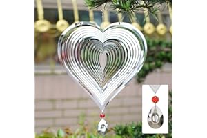 GUSTAMUCHO Wind Spinner, Hanging Wind Sculptures,Wind Spinners for Yard and Garden Decor,Yard Decorations Outdoor,Hanging Art Ornaments for Garden Yard Balcony Decor (Silver Heart)