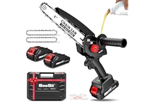 SEESII Mini Chainsaw Cordless 8 inch: Electric Chainsaw Battery Powered, Brushless Chain Saw with Auto Oiler, 2pcs Battery, Handheld Saw for Tree Branch Wood Cutting,Gardening Tools for Men Dad Husband