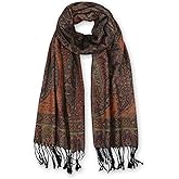 Ciormis Two Tone Silky Paisley Pashmina Shawl Scarf,Soft Women's Rave Jacquard Pashminas Wrap Scarves