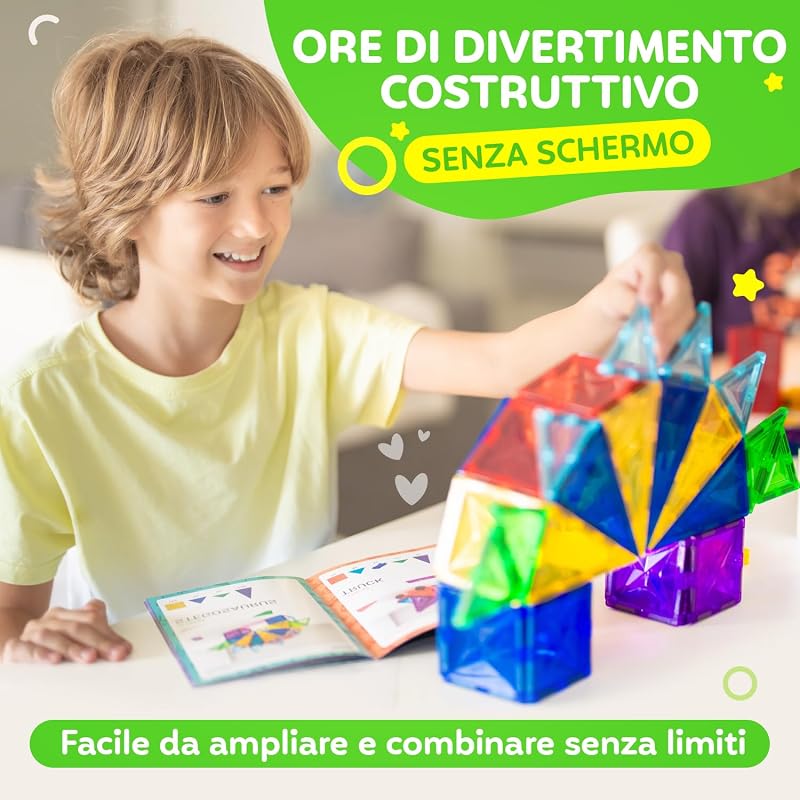 ® Blocchi Magnetici 120 Pezzi (2 Auto) – Costruzioni Magnetiche per Bambini 3+ – Gioco Creativo con Magnetic Tiles – Blocco da Costruzione Educativo – Idea Regalo Bimbi
