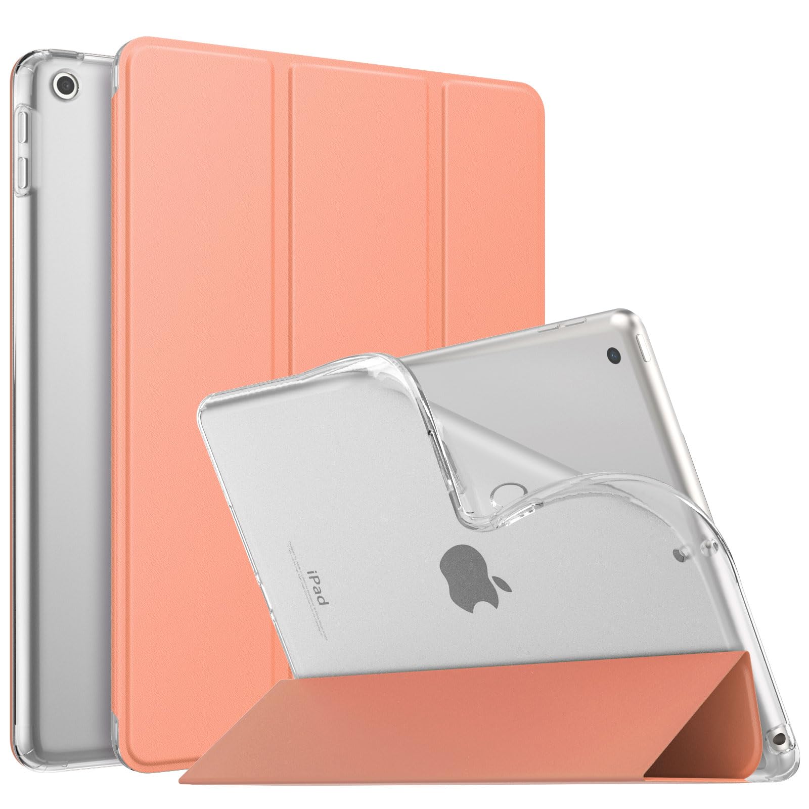 MoKo Case for iPad 9th Generation 2021/ iPad 8th Generation 2020/ iPad 7th Generation 2019, Soft Translucent TPU Frosted Back Cover Slim iPad 10.2 inch Case with Stand, Auto Wake/Sleep, Apricot Orange — image 1