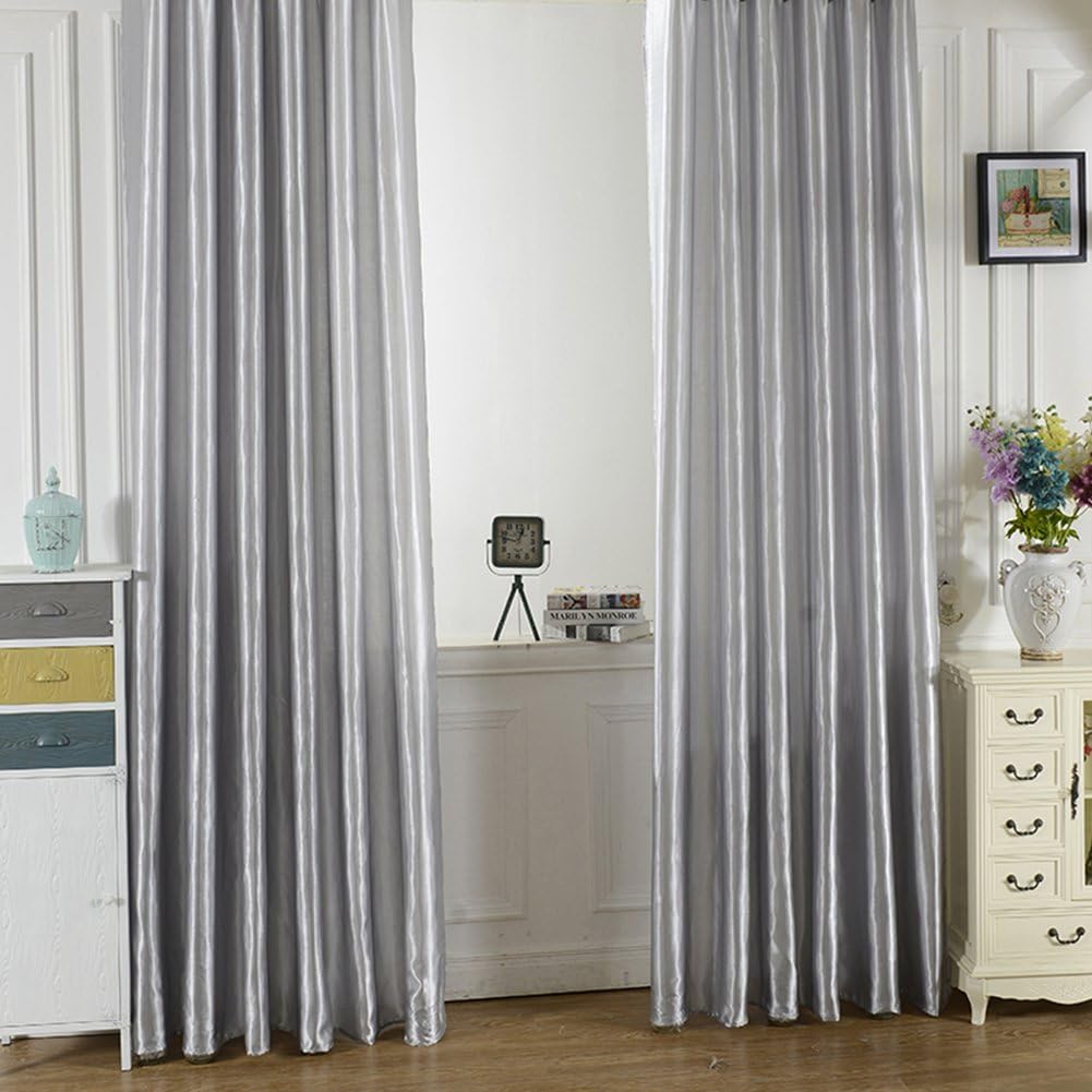 Abill Can Wash Satin Fabric Blackout Curtains Sunblind Drapes For Bedroom 37.4*78.7" Grey