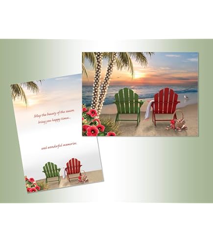 Stonehouse Collection Weihnachtskarten – 18 Stück Mit Umschlägen, Motiv: Weihnachtsmann Am Strand, 12,7x17,8 Cm