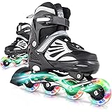 Lamberia Adjustable Inline Skates for Adult Women and Men, Outdoor & Indoor Roller Skates with Light Up Wheels for Beginner K