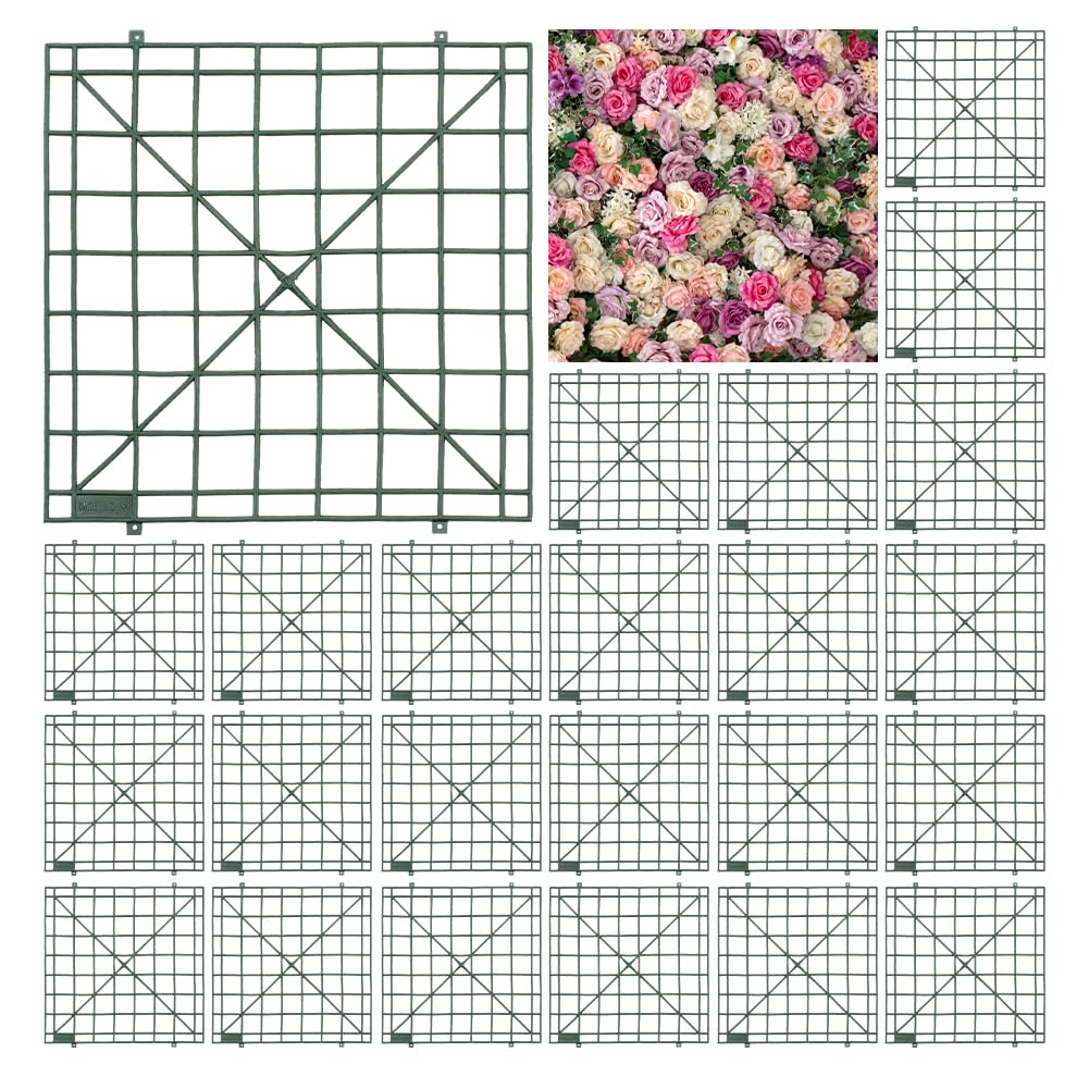 OLYCRAFT 24Pcs Artificial Flower Grid Panels 64 Barb Flower Grid Panels Dark Green 26x25cm Grid Wall Panels Grid Plant Wall Frames Plastic Fences Frames Plant Wall Decoration for DIY Art Decor Crafts