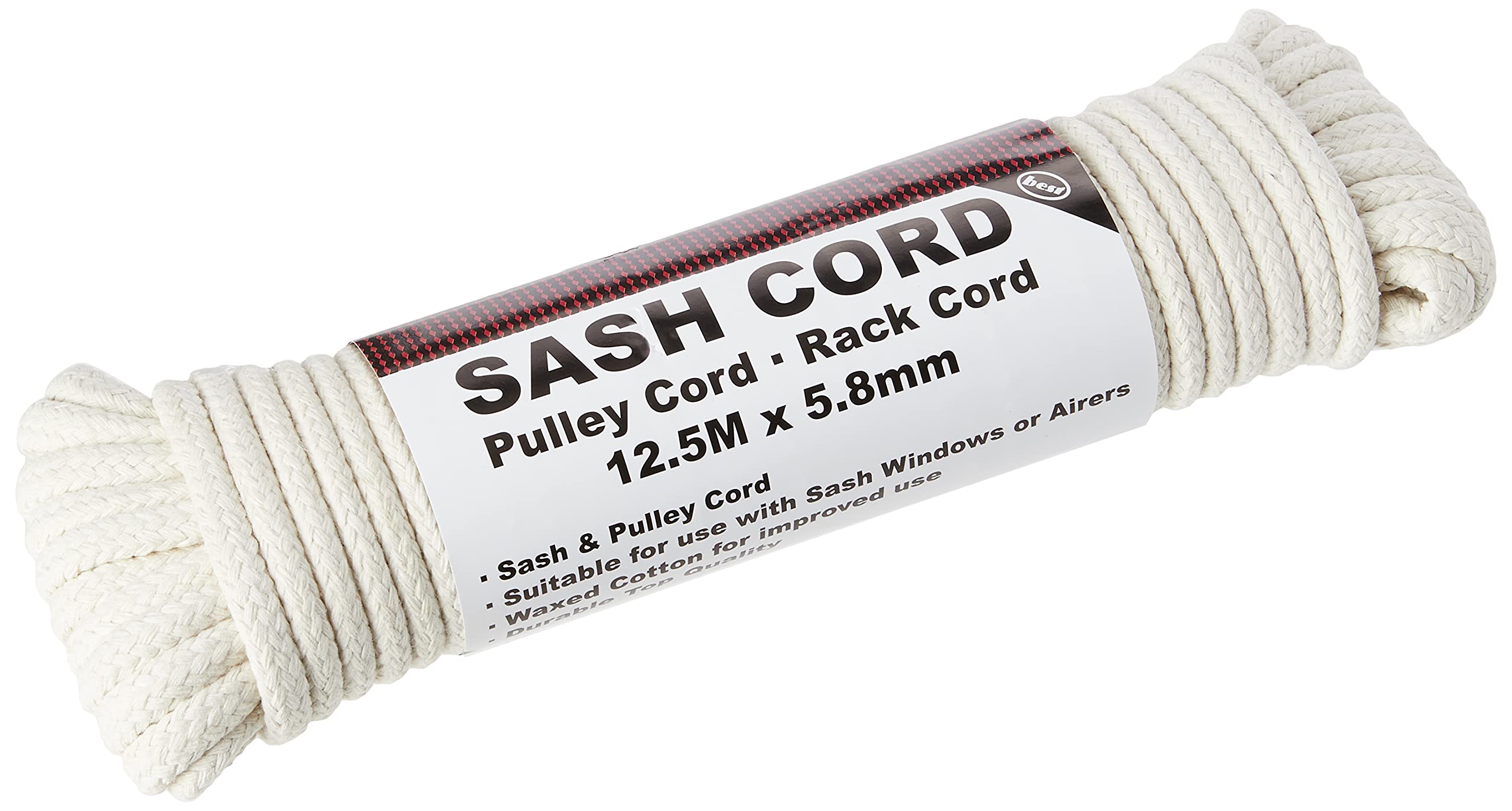 Merriway BH03161 Waxed Cotton Sash Window Pulley Cord, 12.5M x 6mm (40.6ft x 1/4 inch), Cream