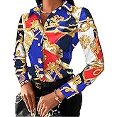 Buchona Blouses for Women Long Sleeve Floral Print Blouses & Button-Down Shirts Loose Collar Sexy Tops