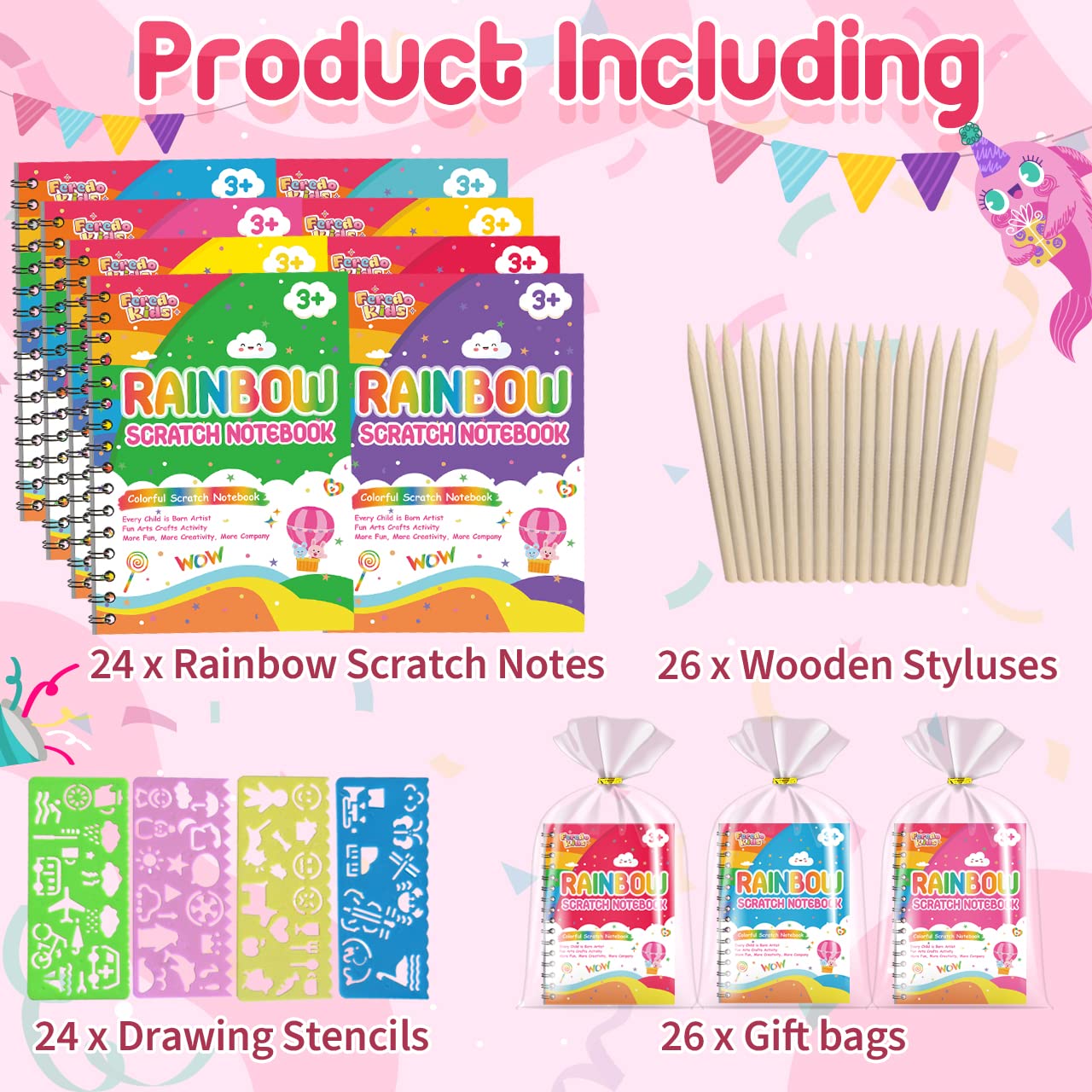Party Favors for Kids: 24 Pack Rainbow Scratch Art Notebook Students Classroom Gifts Bulk for Girls Boys Goodie Bags Stuffers, Return Gifts for Birthday Party Favors Bulk Kids Crafts