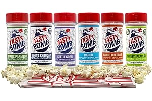 Flavorful Popcorn Seasoning Variety Pack – 6 Seasonings in White Cheddar Cheese, Ranch, Garlic Parmesan & More – Gluten-Free Keto Snack for Movie Nights & Gifts by Tasty Bomb, 2.8-3 Oz.