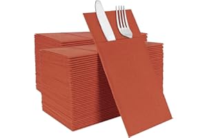 IYLLLWLY Terracotta Disposable Napkins with Built-in Flatware Pocket, Linen Feel Prefolded Dinner Napkins for Weddings, Parties, Thanksgiving, Evening Events, 100 Pack
