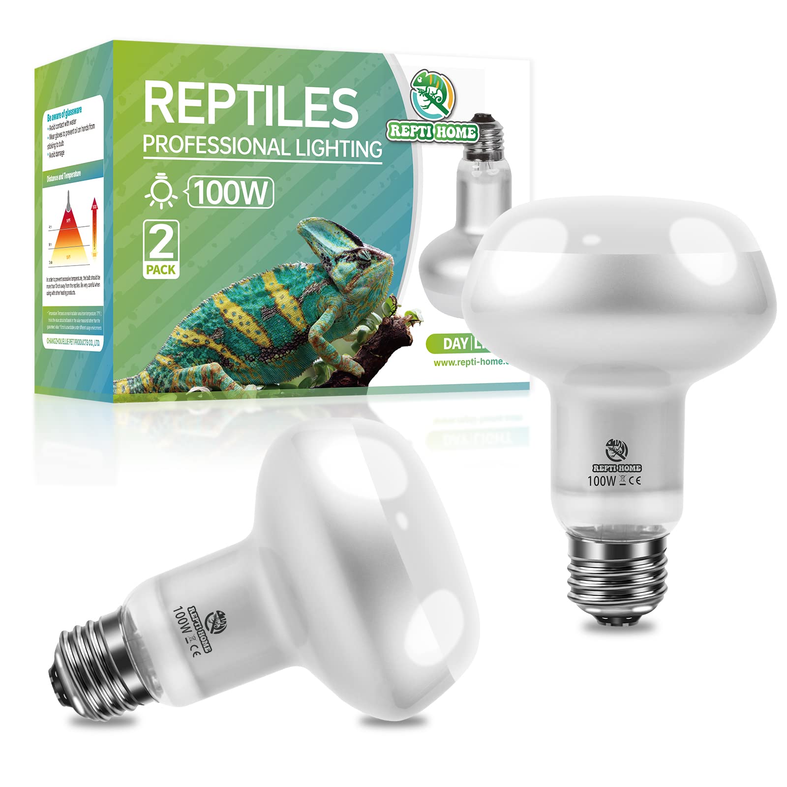 REPTI HOME Reptile Heat Lamp 2Pack 100W, Intense