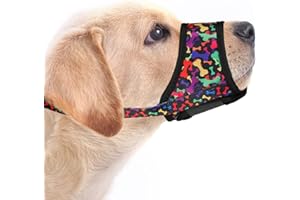 LUCKYPAW Dog Muzzle, Soft Muzzles for Small Medium Large Dogs, Breathable Mouth Cover to Stop Biting and Chewing with Pattern, Allows Panting and Drinking (S-(Snout 4¾"-6"), Black Bone)