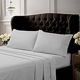Tribeca Living King Bed Sheet Set, Crisp and Smooth Egyptian Cotton Percale Solid Sheets and Pillowcase Set, Extra Deep Pocket, 350 Thread Count, 4-Piece Luxury Bedding, White