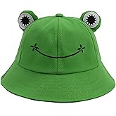 HOMIEBUDS SPPRANDOM Yasirona WallDecalsAndArt Cute Green Frog Bucket Hat, Summer Cotton Bucket Sunhat for Adults Womens Wide Brim Fisherman Fun Bucket Hat