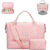 CLOUDWINGS Gifts for Women Girls Initial Travel Duffle Bag Quilted Weekender Carry-On Overnight with Cosmetic Bag, Gym Bag with Shoe Compartment Personalized Bag, Pink A