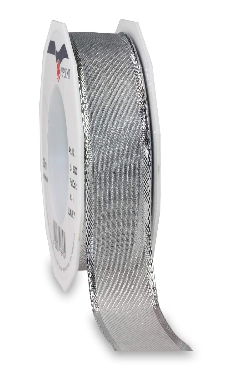Präsent - Luxury Wired Organza Ribbon Silver 25 mm Width, 20 m Length