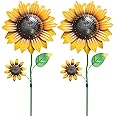 YEAHOME Garden Decor for Outside, 2 Pack 22.4“ Sunflower Garden Stakes Spring Decor, Metal Flowers with Shaking Head Yard Art for Outdoor Yard Lawn Patio Decoration