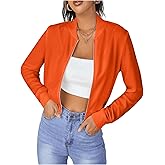 SweatyRocks Women's Casual Long Sleeve Solid Zip Up Coat Crop Bomber Jacket