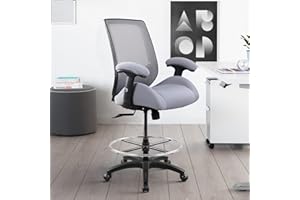BOLISS Ergonomic Mesh Computer Office Drafting Chair with Super Soft Adjustable Arms Molded Foam Seat Cushion Lumbar Support and Big Foot Ring-Grey