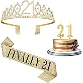 21st Birthday Decorations for Her with 21st Birthday Sash and Crown, Candles Gold, Gifts for 21 Year Old Girls