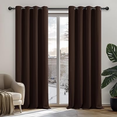 Deconovo Brown Eyelet Room Darkening Curtains 2 Panels 42x84 Inch Thermal Ready