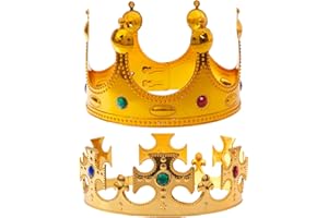 Vonokee 2 Pack Royal Prince Princess Crown,Plastic Regal King's Crown for Kids Halloween Costume Accessories Birthday Party Favors