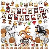 Western Cowboy Birthday Party Supplies,Western Cowboy Birthday Party Decorations Supplies Include Banner,Horse Balloons,Cake Toppers, Spiral Party Decoration