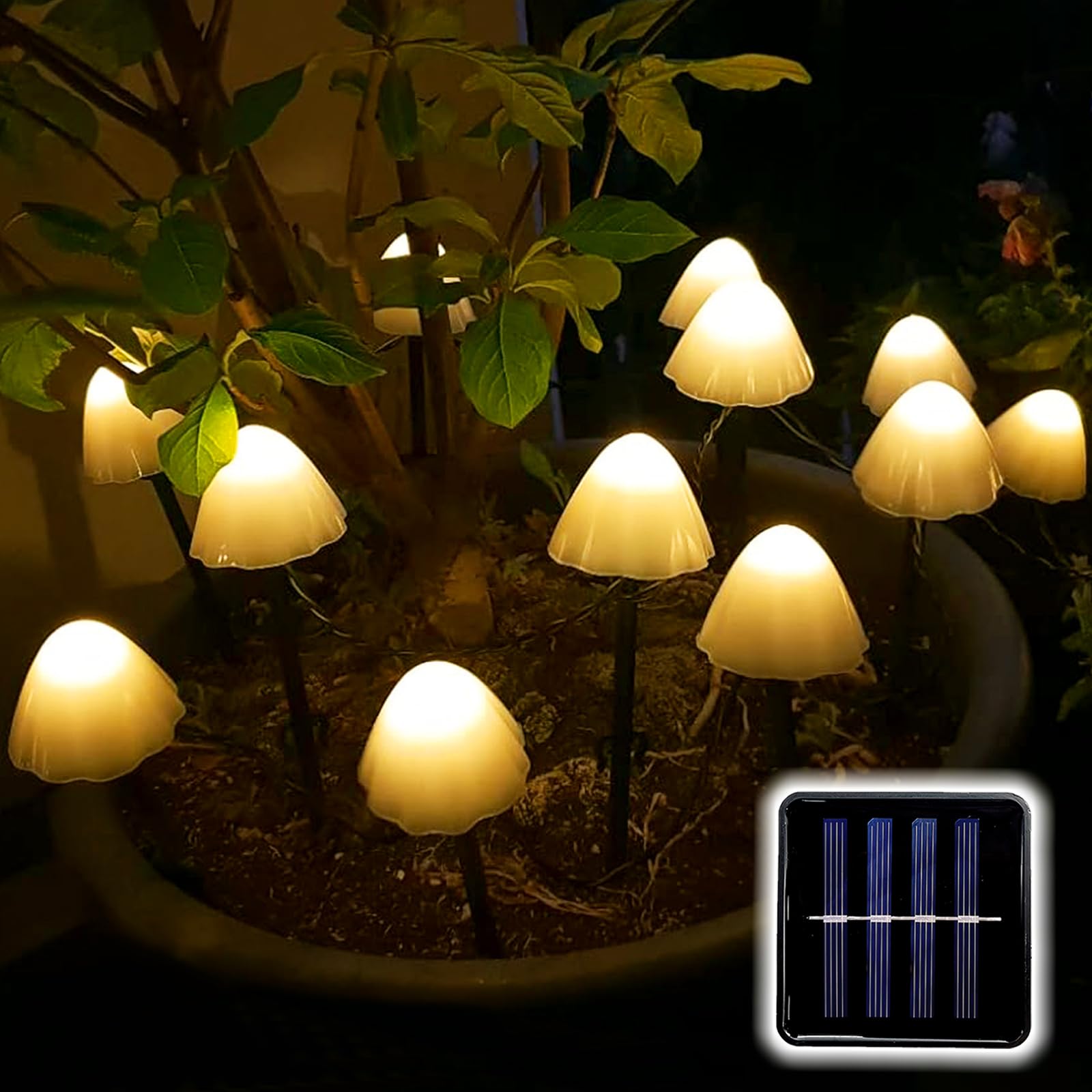 TOTHDATE Mini Mushroom Stake Solar Lights Warm White Light, 5M 20LEDS Mushroom Solar Pathway Lighting 8 Lighting Modes IP44 Waterproof for Outdoor Garden Yard Lawns — image 1