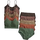 BEAUDRM Women's 5 Sets Ribbed Knit Lingerie Sets Seamless Matching Underwear Sets Wireless No Show Bra and Panty Brief Sets