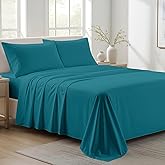 Ashton Sheets 100% Organic Cotton Sheets Queen Size - 4 PC Organic Cotton Queen Size Percale Weave Sheet Set, Soft, Cooling, Crisp & Breathable, 16" Deep Pocket Hotel Quality Bedding Set - Teal