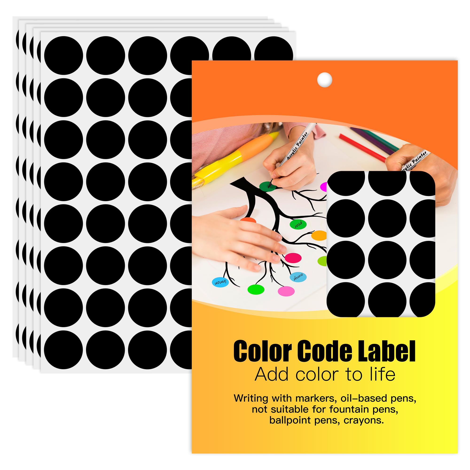 Photo 1 of 1 Inch Colored Dot Stickers Round Labels (720 Dots, 15 Sheets) - Round Color Coding Labels Circle Stickers for Organizing, Inventory, File Folders (Black)