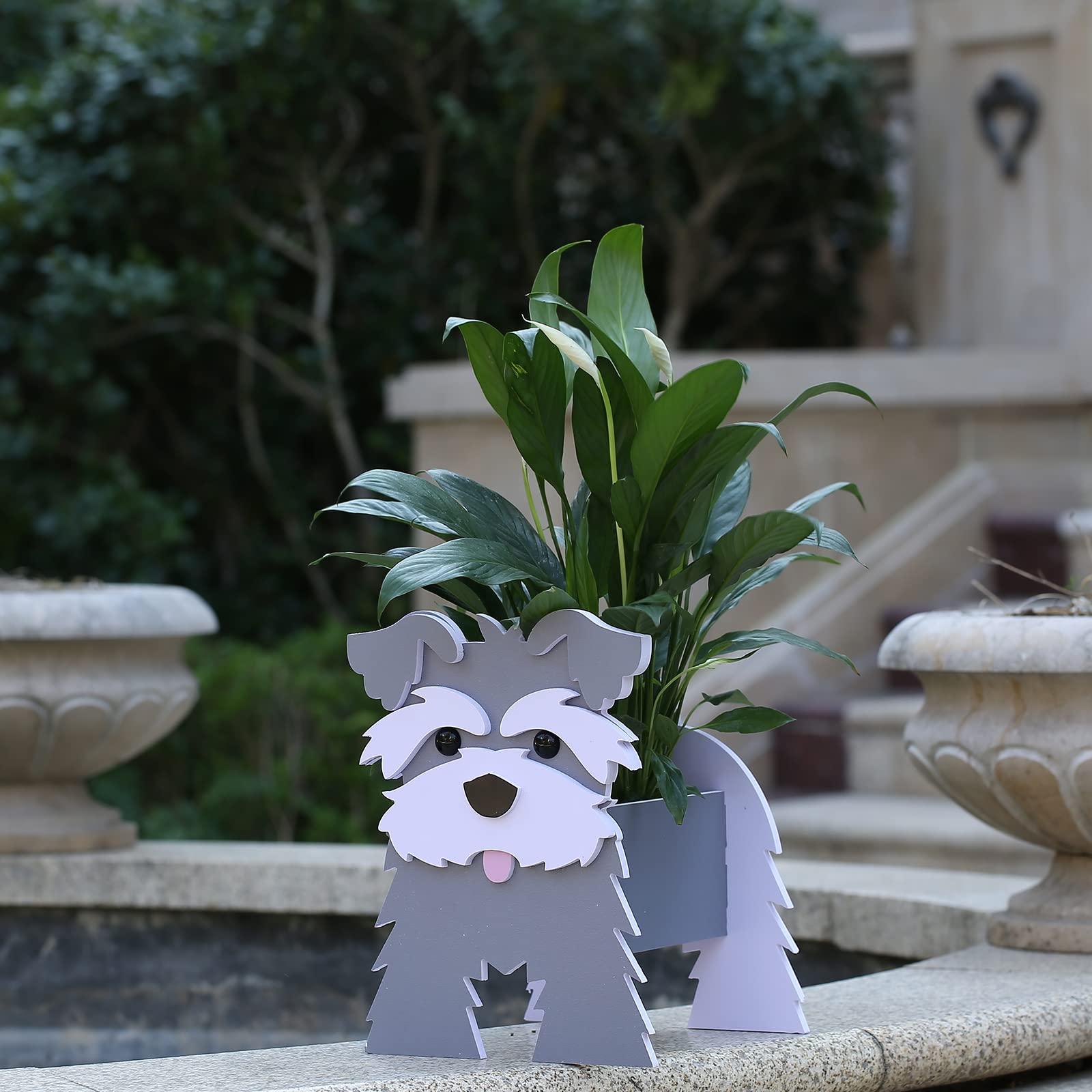 Gochoi Small Schnauzer Grey Gifts Dog Planter,PVC Animal Plant Pots Outdoor Indoor Garden Planters for Succulent,Cute Rectangular Plant Flower Pots Decor S Schnauzer Grey