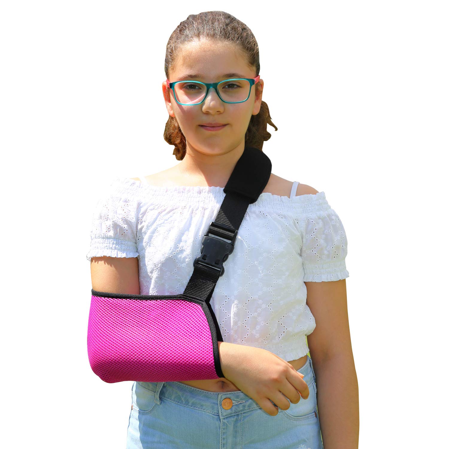 SOLES SOLES80 Pediatric Mesh Arm Sling with Padded Shoulder Strap (Pink)