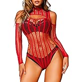 ChiaoLezhee Sheer Fishnet Bodysuit, Rave Club Outfit, Fit 0-18, Lace Wear Dancer Cutout Mesh Dancewear Glow Festival Top Plus
