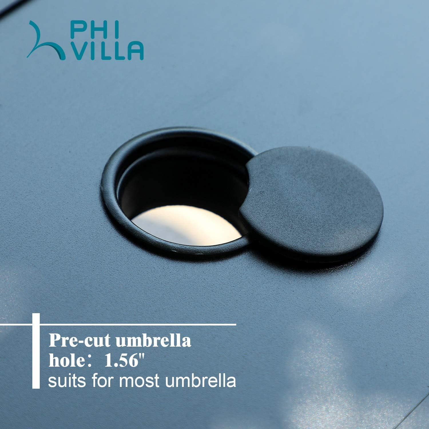 PHI VILLA Metal 60"x 37" Large Wooden Top Patio Dining Table Rectangular Backyard Bistro Umbrella Table Outdoor Furniture Garden Table, 1.56" Umbrella Hole, Black: Kitchen & Dining