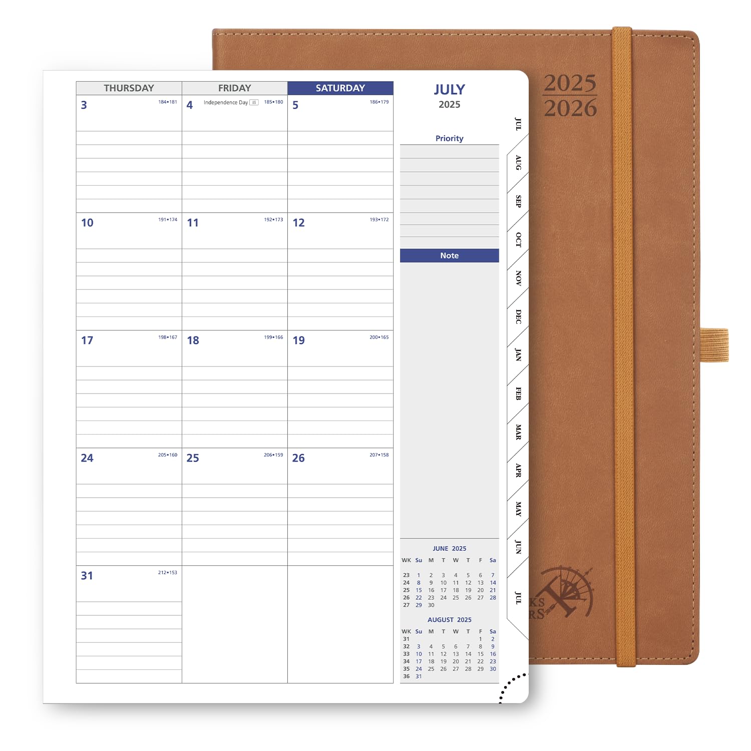 Photo 1 of POPRUN Monthly Planner 2025-2026, 8.5'' x 11.25'', 13-Monthly Calendar (July 2025-July 2026) 15-Minute Hourly Appointment Book with Stair Tabs, Soft Cover, 100GSM Paper - Brown