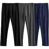JWWN 3 Pack Girls Full Length Cotton Basic Leggings Kids Thermal Footless Layering Tights Pants 3-12 Years