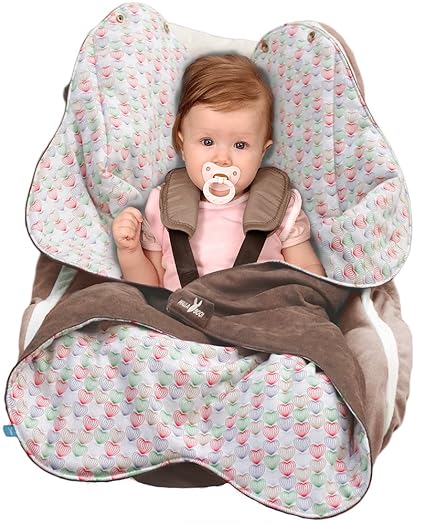 Wallaboo Einschlagdecke Heart für Babyschale, Autokindersitz, für Kinderwagen, Buggy, Babybett, Schönen Blumenform, Veloursle