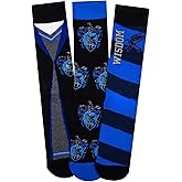 Harry Potter Ravenclaw Socks 3-Pack - Adult - Hogwarts Crest, Blue Mix - Casual Crew Socks - Wizarding World Merchandise