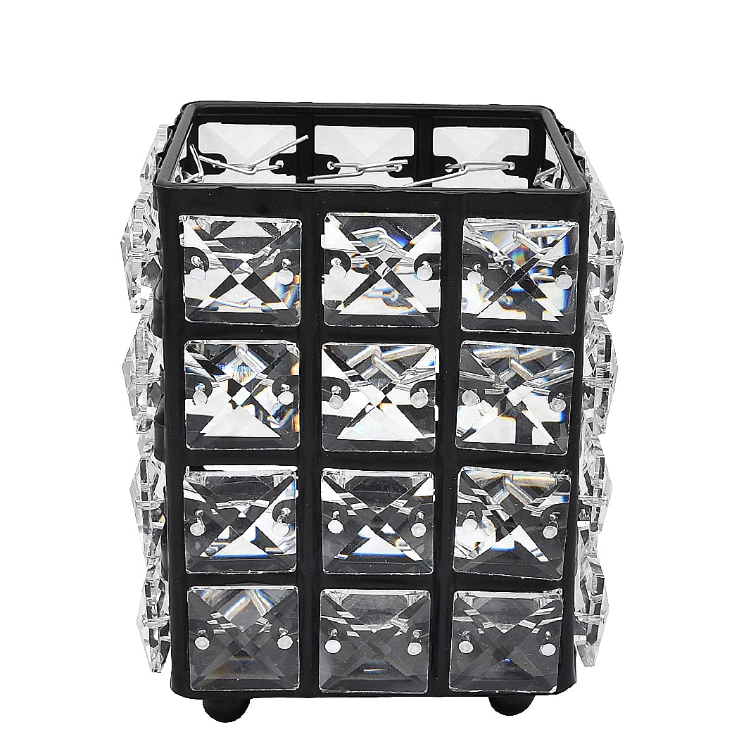 SIPLIV Makeup Brush Holders Pen Holder Handcrafted Crystal Eyebrow Pencil Pen Collection Cosmetic Storage for Vanity Bathroom Office Desk Organizer - Square, Black