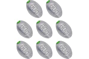 TKHDBF Egg Sinkers Bullet Fishing Weights Oval Shaped with Plastic Core Slip Sinkers for Catfish Fishing Casting Saltwater and Freshwater 1/5oz to 2oz