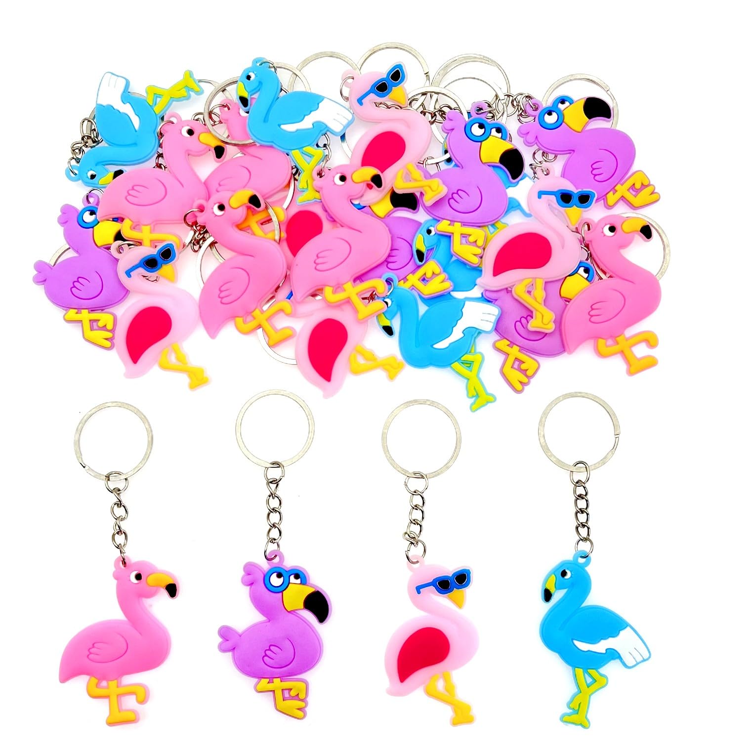 JZK 24x Flamingo keyring keychains key chains for hawaiian party favours, flamingo party decorations accessories, tropical party thankyou gifts, caribbean party giveaways, flamingo gift