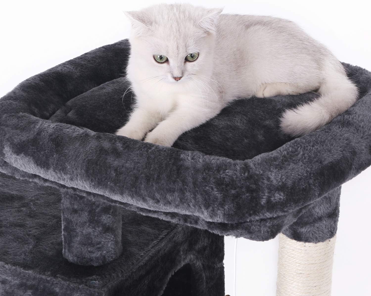 BEWISHOME Cat Tree Condo with Sisal Scratching Posts, Scratching Board, Plush Perch and Dual Houses, Cat Tower Furniture Kitty Activity Center Kitten Play House, Grey MMJ10B : Pet Supplies