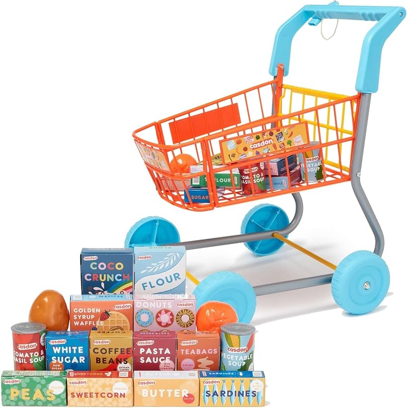 Casdon Shopping Trolley Set with Shopping for Children Colourful Black